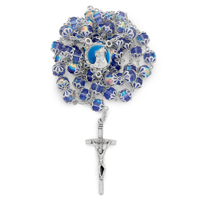 Mater Ecclesiae Rosary in Decorated Caps Blue Beads