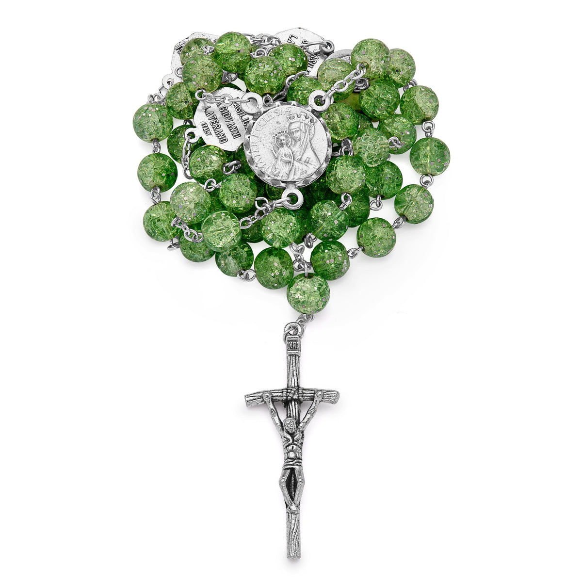 Mater Ecclesiae Rosary in Green Glitter Beads