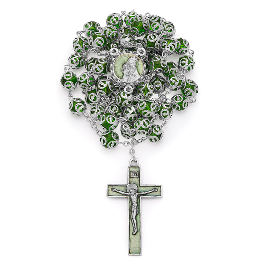 Mater Ecclesiae Rosary with Green Capped Glass Beads