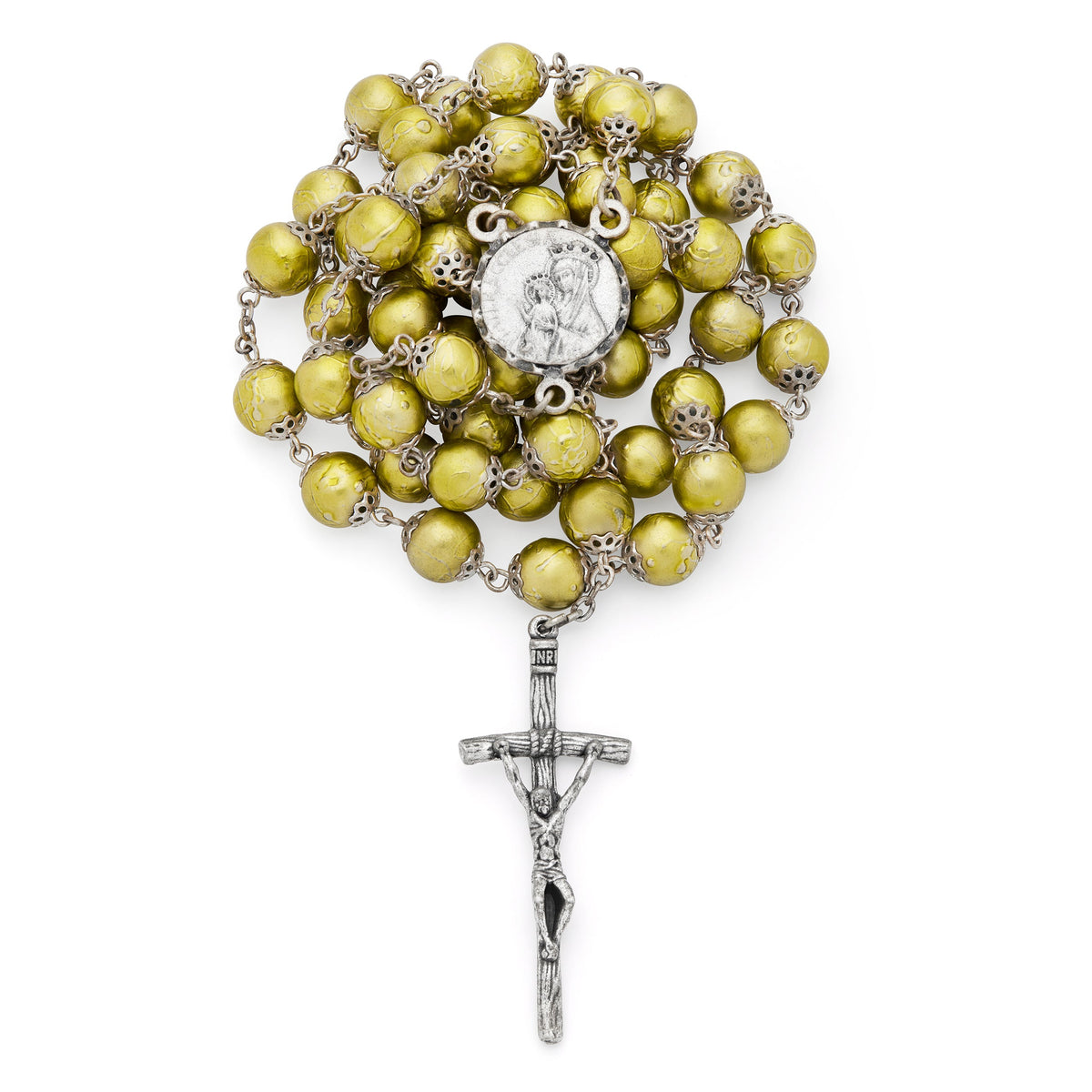 Mater Ecclesiae Rosary with Pearly Light Olive Green Beads
