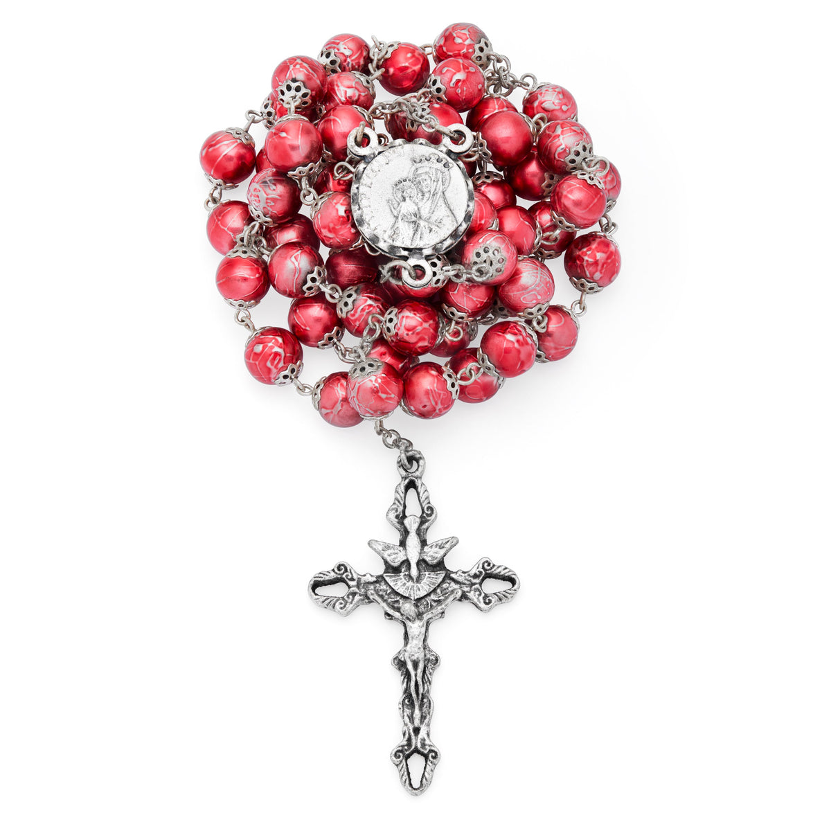 Mater Ecclesiae Rosary with Pearly Ruby Red Beads