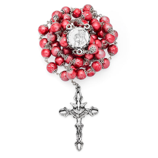 Mater Ecclesiae Rosary with Pearly Ruby Red Beads