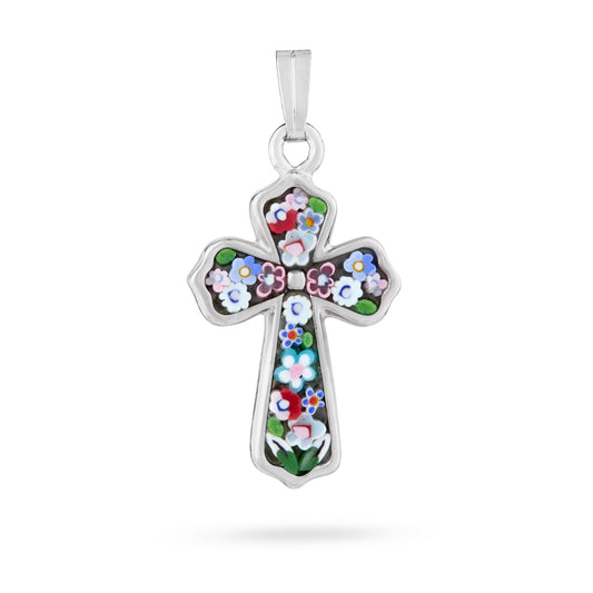 Metal Micromosaic Budded Cross with Little Flowers