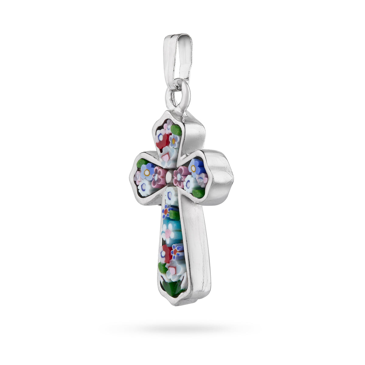 Metal Micromosaic Budded Cross with Little Flowers
