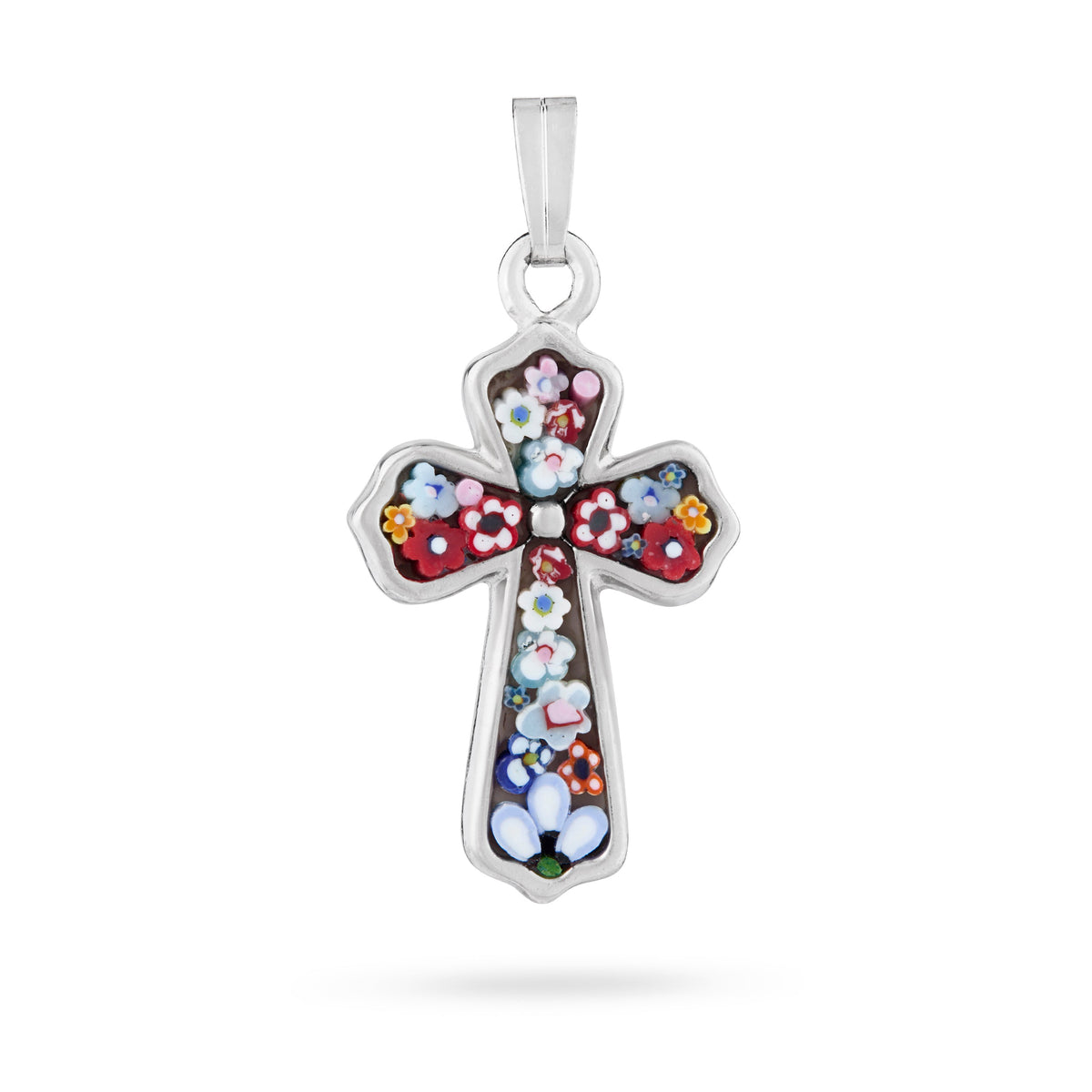 Metal Micromosaic Budded Cross with Little Flowers