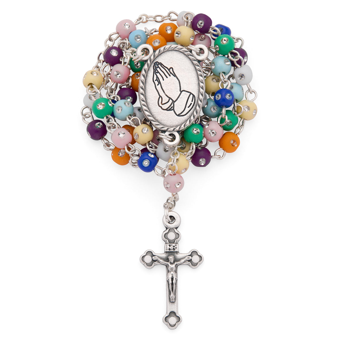 Gold-Tone Metal Pope Leo XIV Rosary Case with Multicolor Rosary