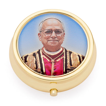 Gold-Tone Metal Pope Leo XIV Rosary Case with Multicolor Rosary