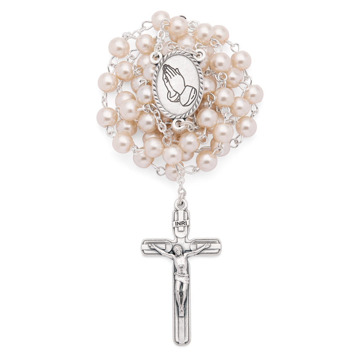 Metal Pope Leo XIV Rosary Case with Synthetic Pearl Rosary