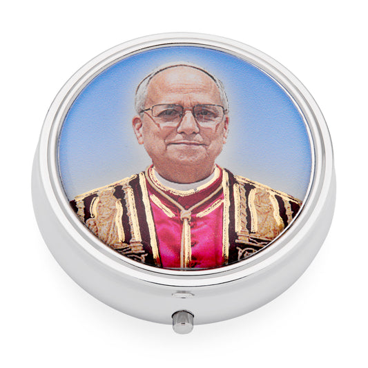 Metal Pope Leo XIV Rosary Case with Synthetic Pearl Rosary