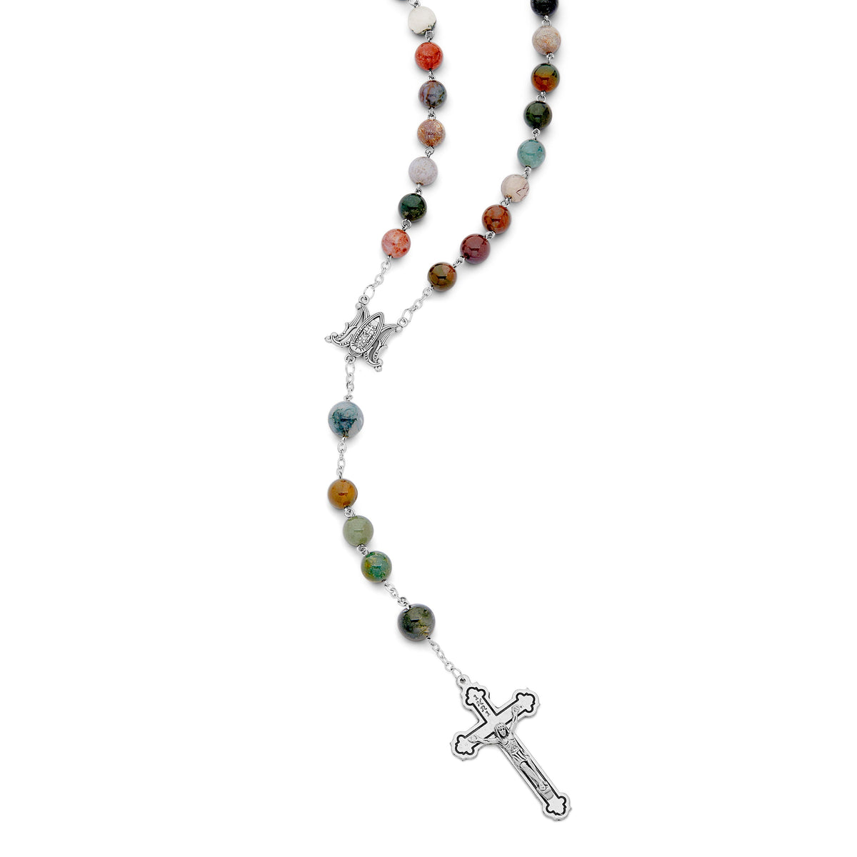 Metal Rosary with Indian Agate Beads