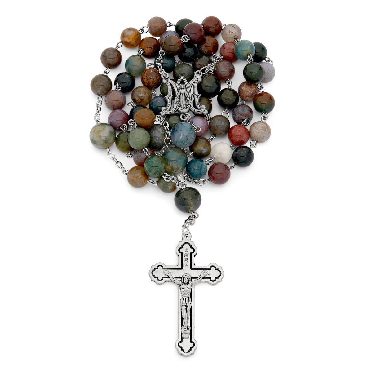 Metal Rosary with Indian Agate Beads