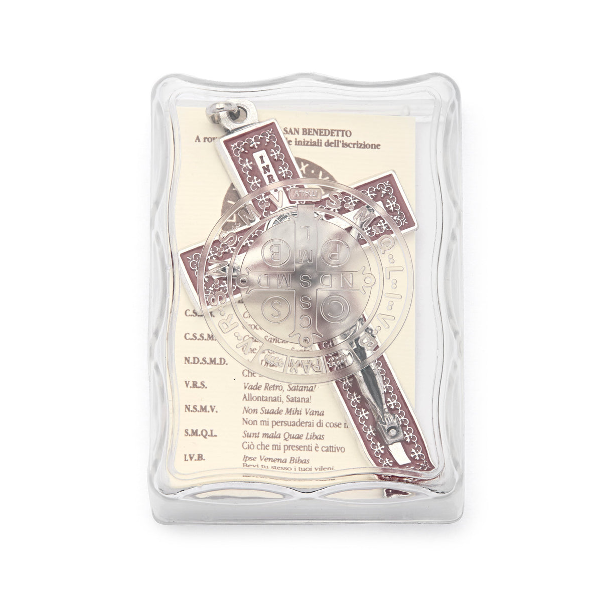 Metal St. Benedict Crucifix Pendant with Red Enamel and Decorative Details