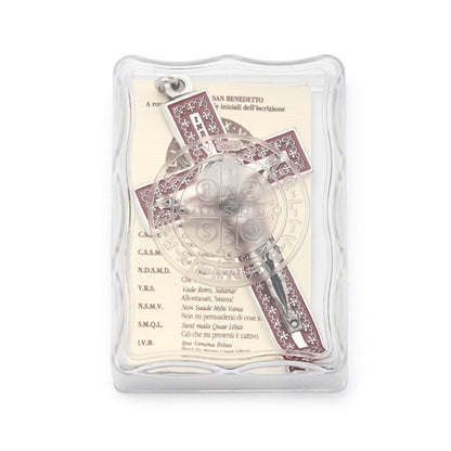 Metal St. Benedict Crucifix Pendant with Red Enamel and Decorative Details