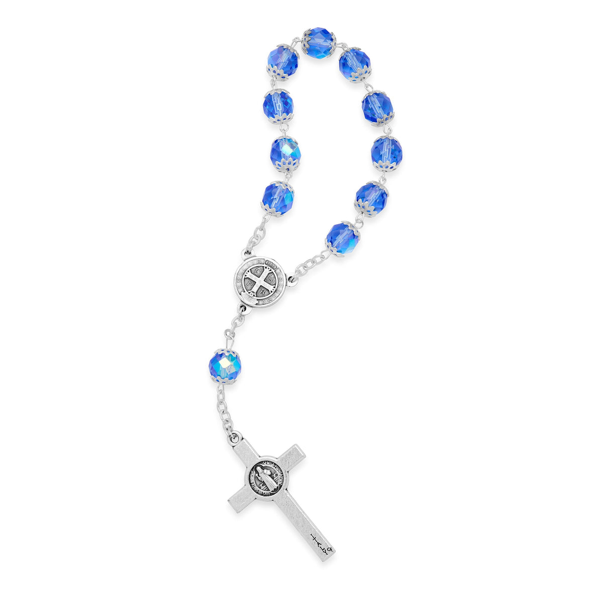 Metal St. Benedict Decade Rosary With Sapphire Tangled Beads