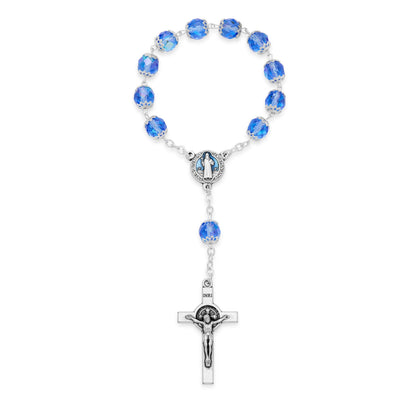 Metal St. Benedict Decade Rosary With Sapphire Tangled Beads