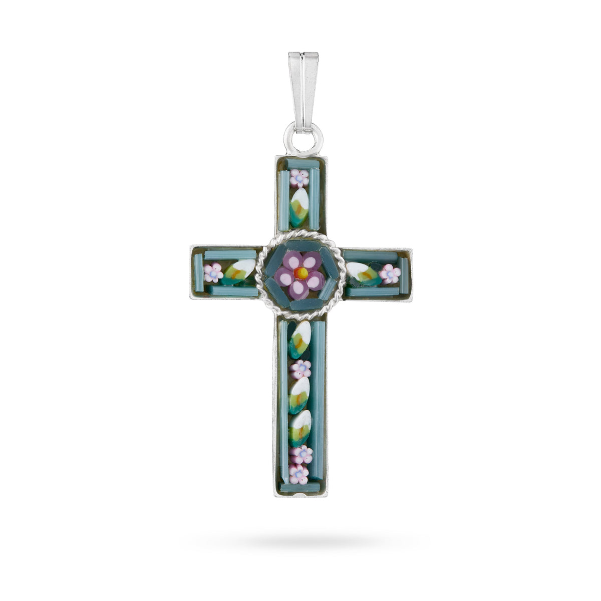 Micromosaic and Metal Cross with Flower