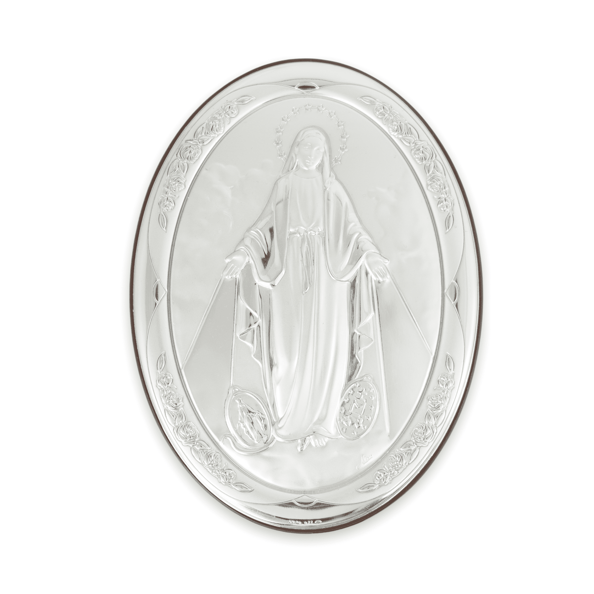 Miraculous Mary Oval Picture Bilaminate Silver