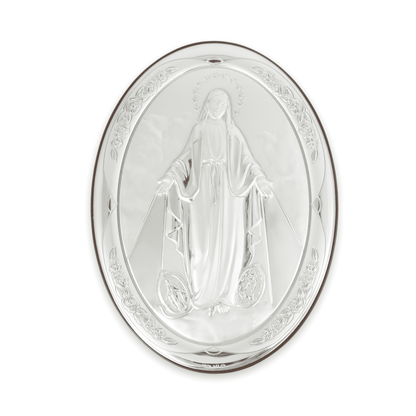 Miraculous Mary Oval Picture Bilaminate Silver