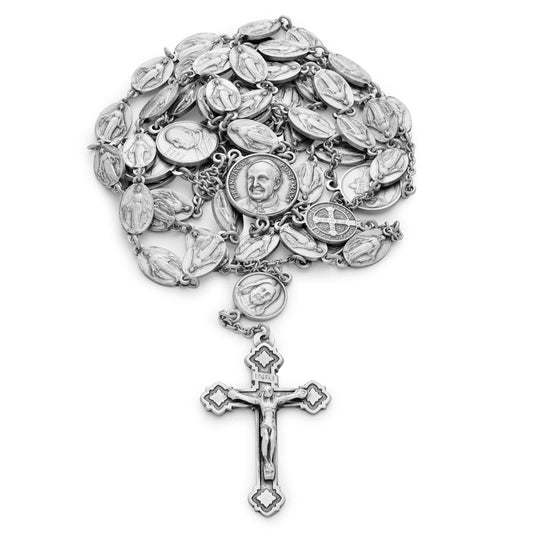 Miraculous Mary Rosary in Silver