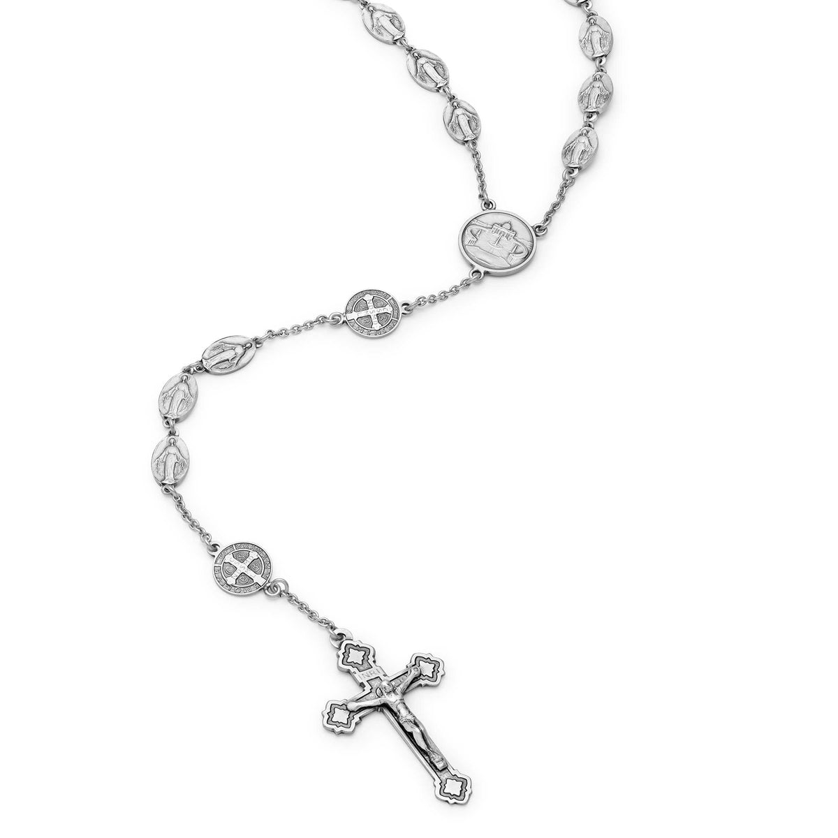 Miraculous Mary Rosary in Silver