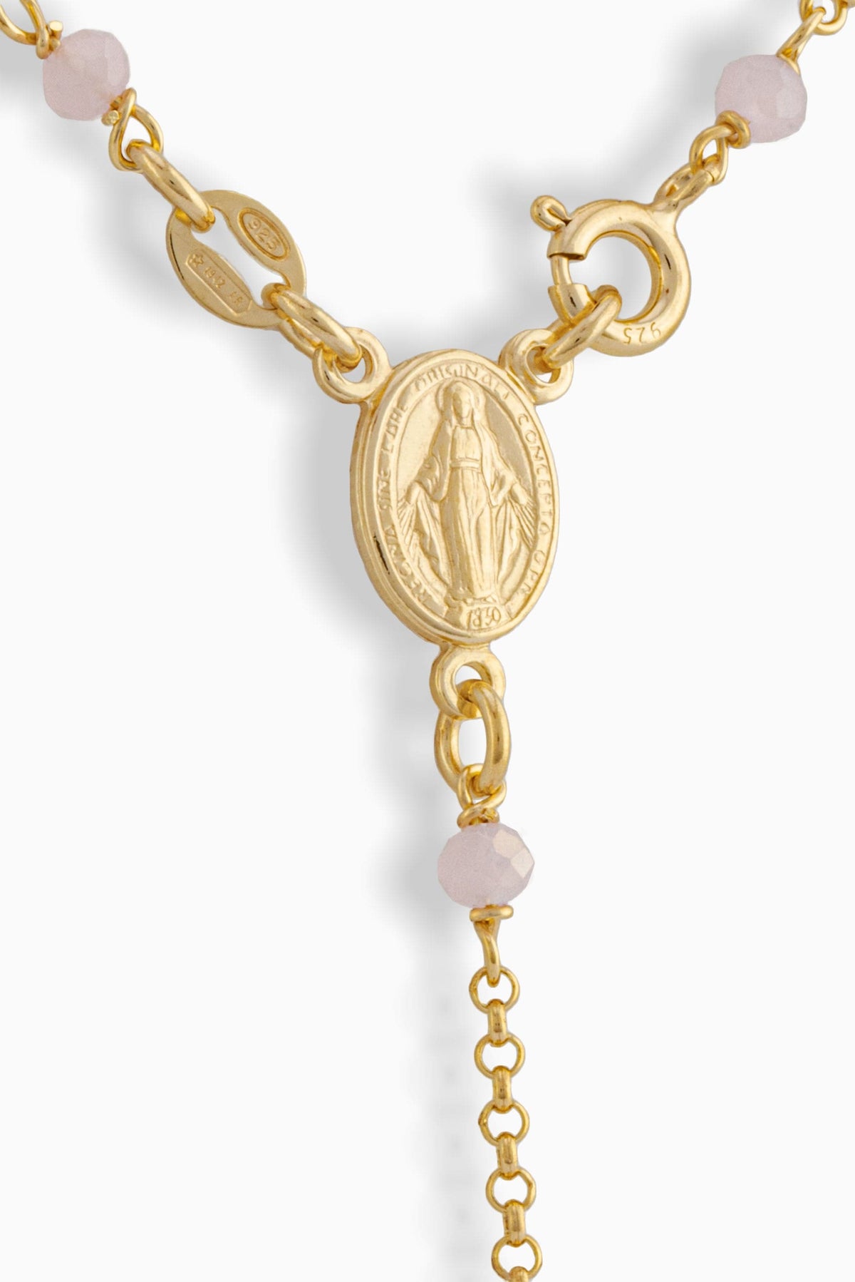 Miraculous Mary Rosary Pink Beads in Sterling Silver