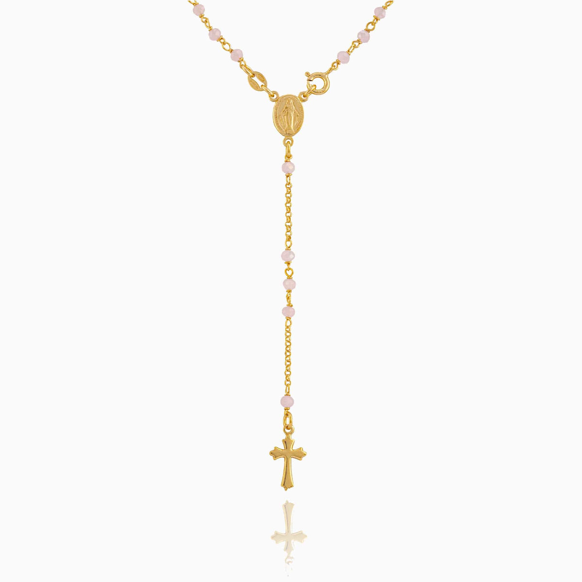 Miraculous Mary Rosary Pink Beads in Sterling Silver