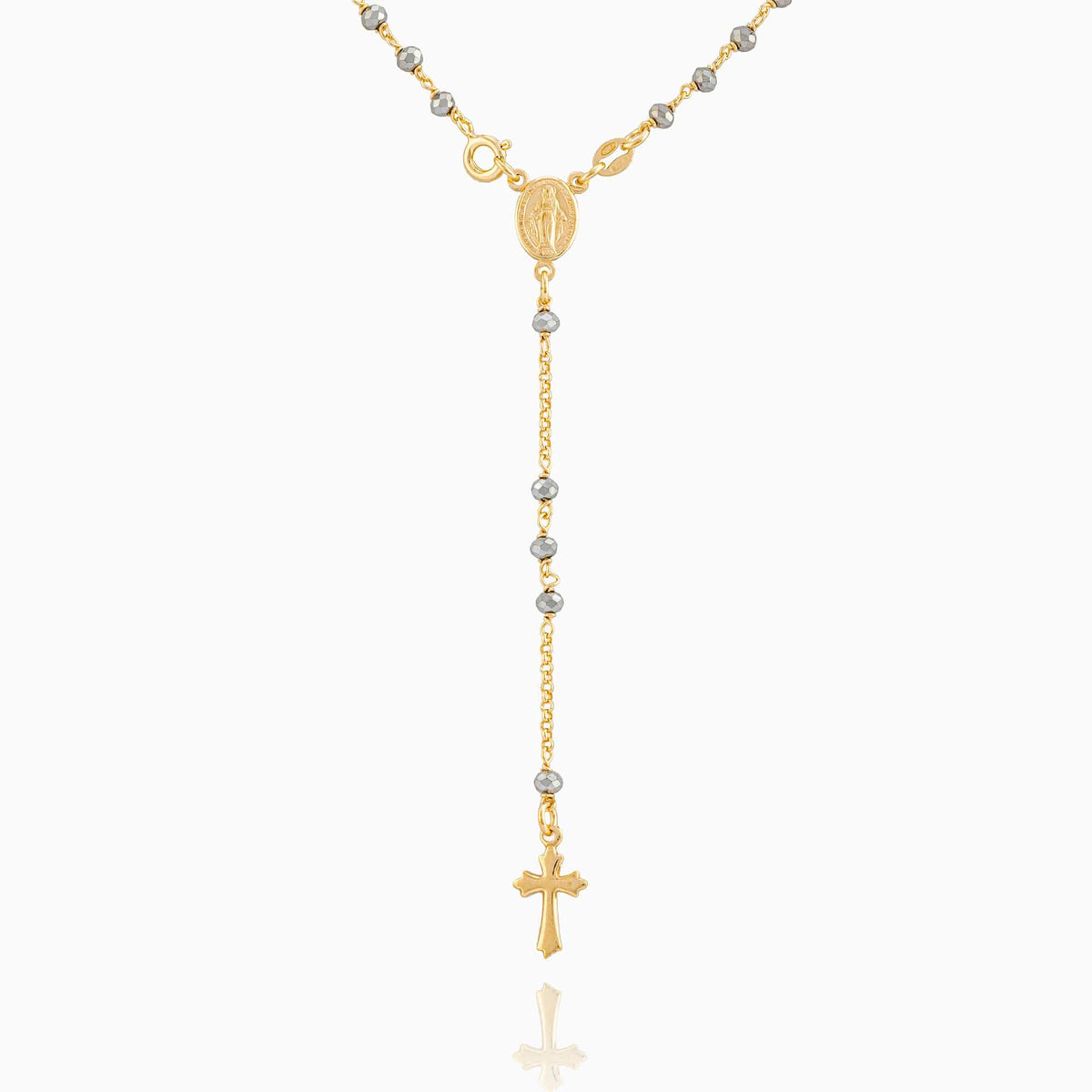 MIRACULOUS MARY ROSARY WITH HEMATITE BEADS