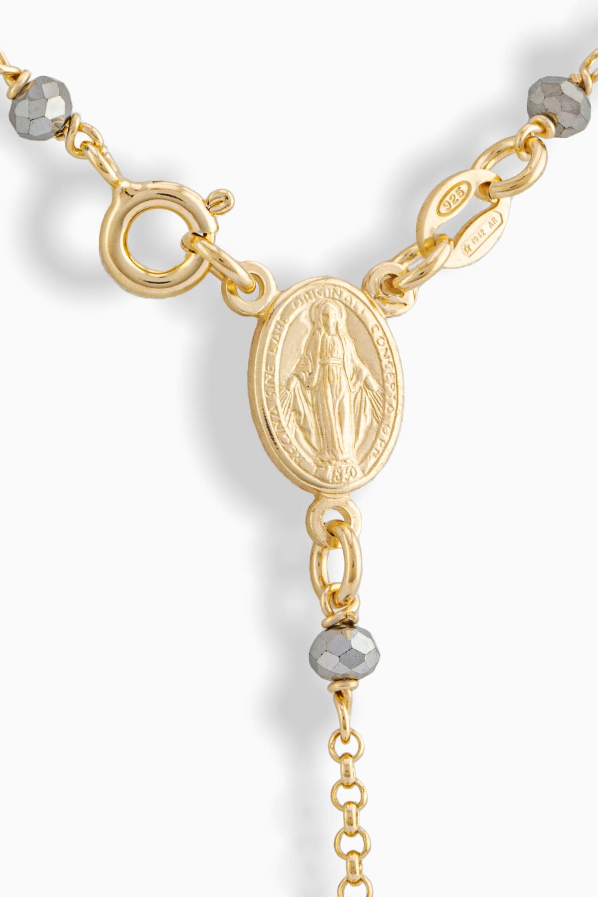 MIRACULOUS MARY ROSARY WITH HEMATITE BEADS