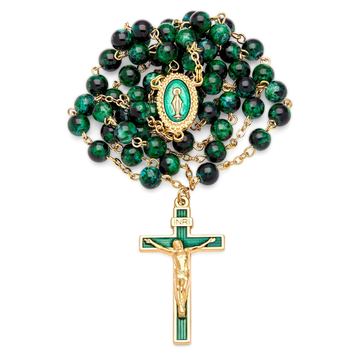 Green Variegated Rosary of Our Lady of the Miraculous Medal