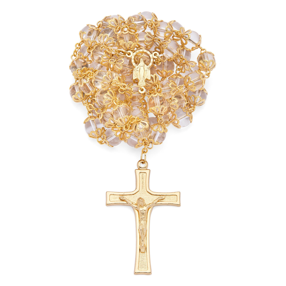 Miraculous Virgin Capped Glass Rosary