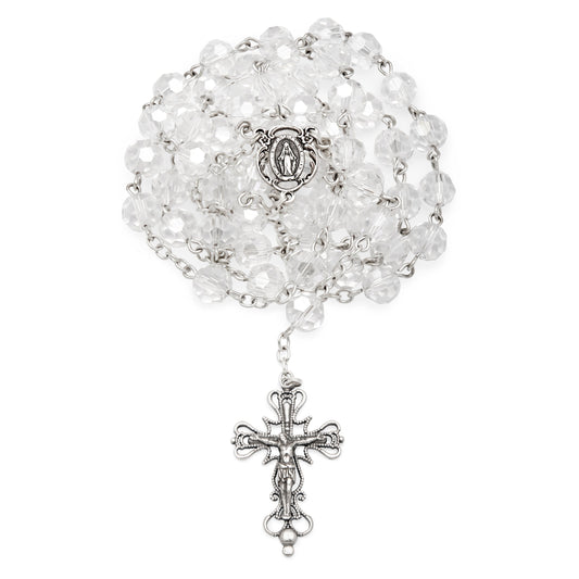 Miraculous Virgin Mary Rosary in Sterling Silver and Crystal