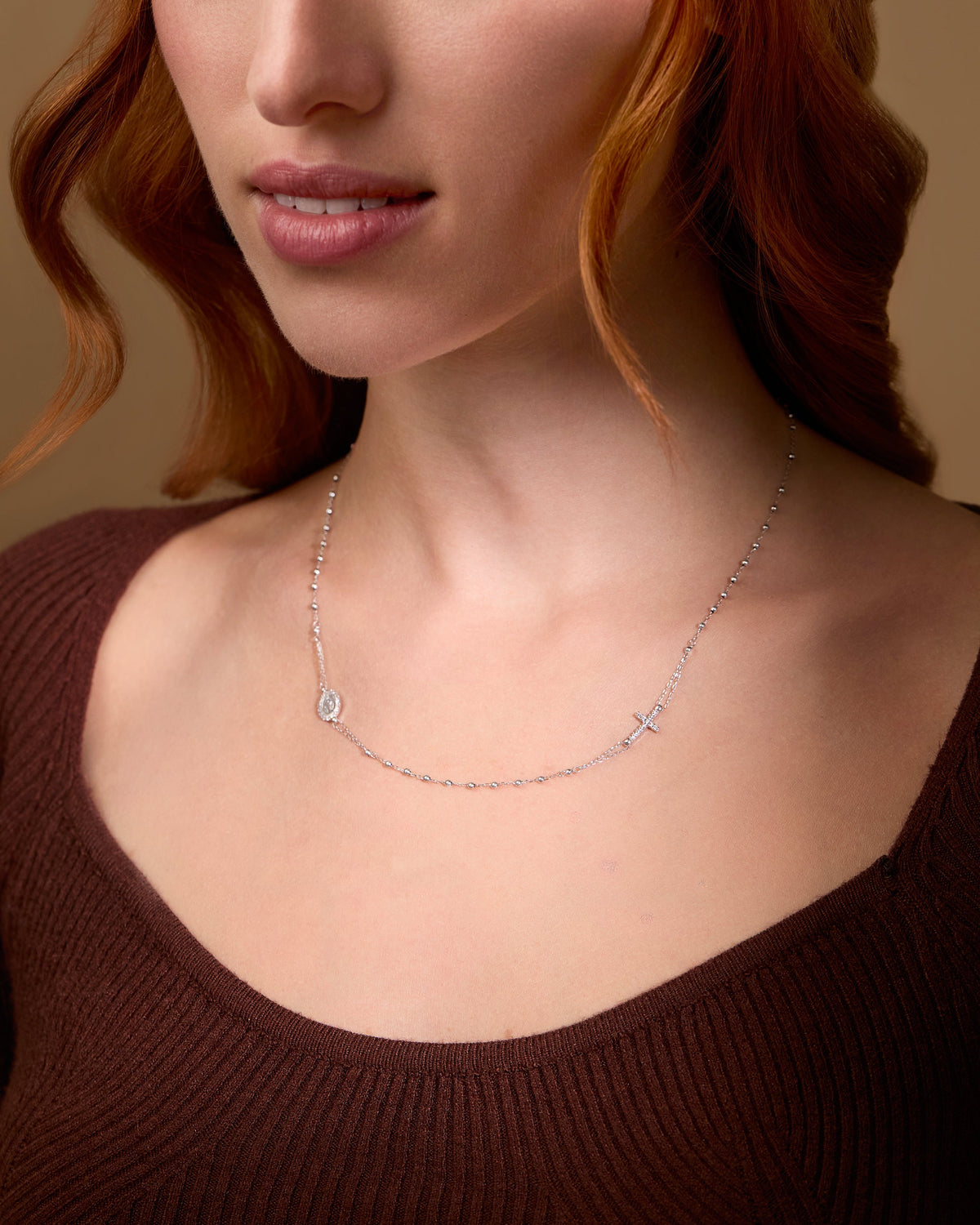 Miraculous Virgin Rosary Beads White Gold