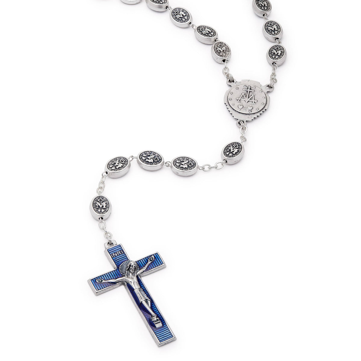 Miraculous Virgin Rosary in Blue Enamel Oval Beads