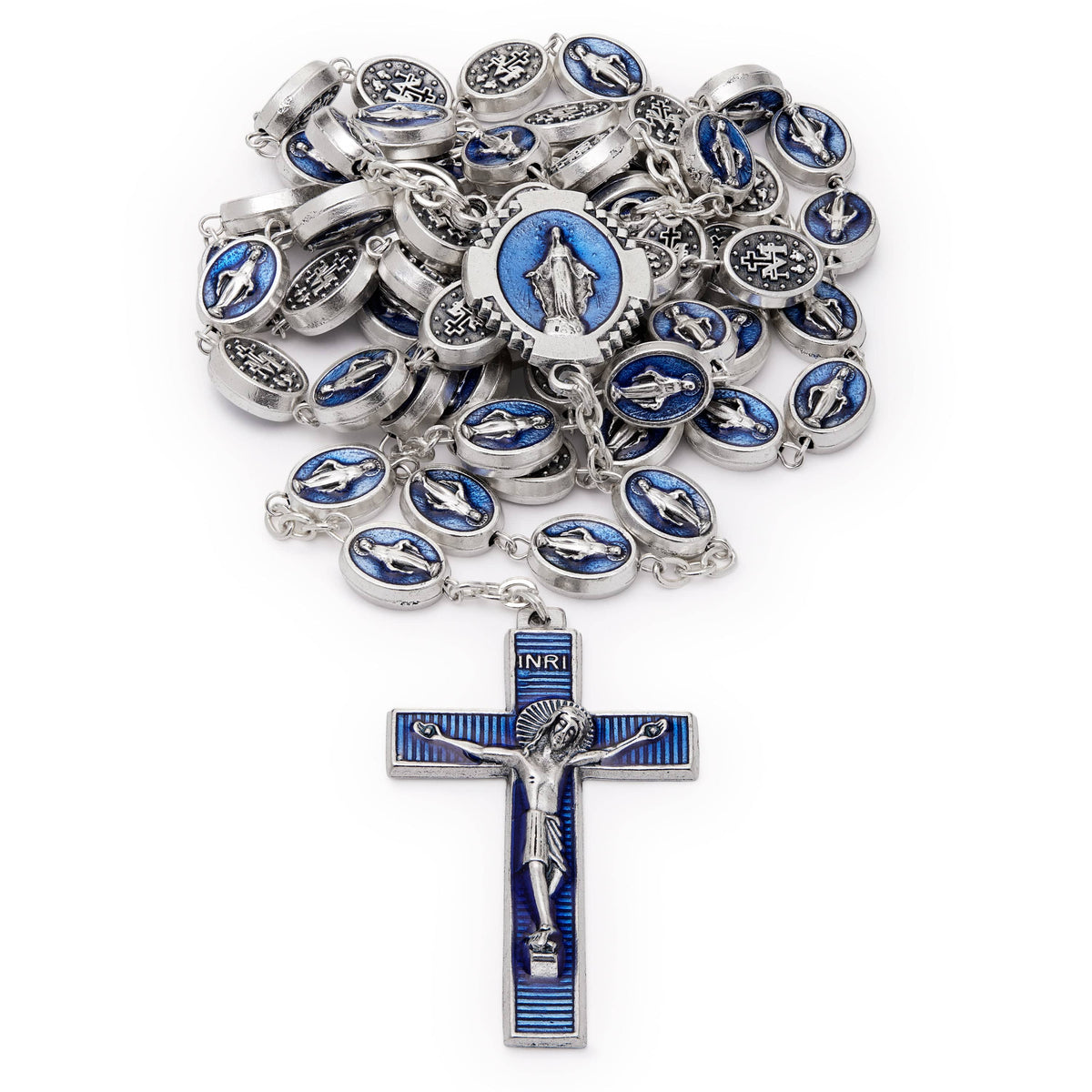 Miraculous Virgin Rosary in Blue Enamel Oval Beads