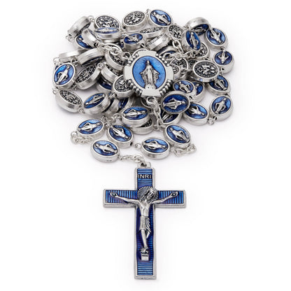 Miraculous Virgin Rosary in Blue Enamel Oval Beads