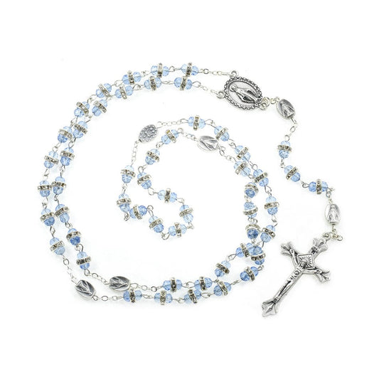 Miraculous Virgin Rosary with Blue Sapphire Crystal Rondelle