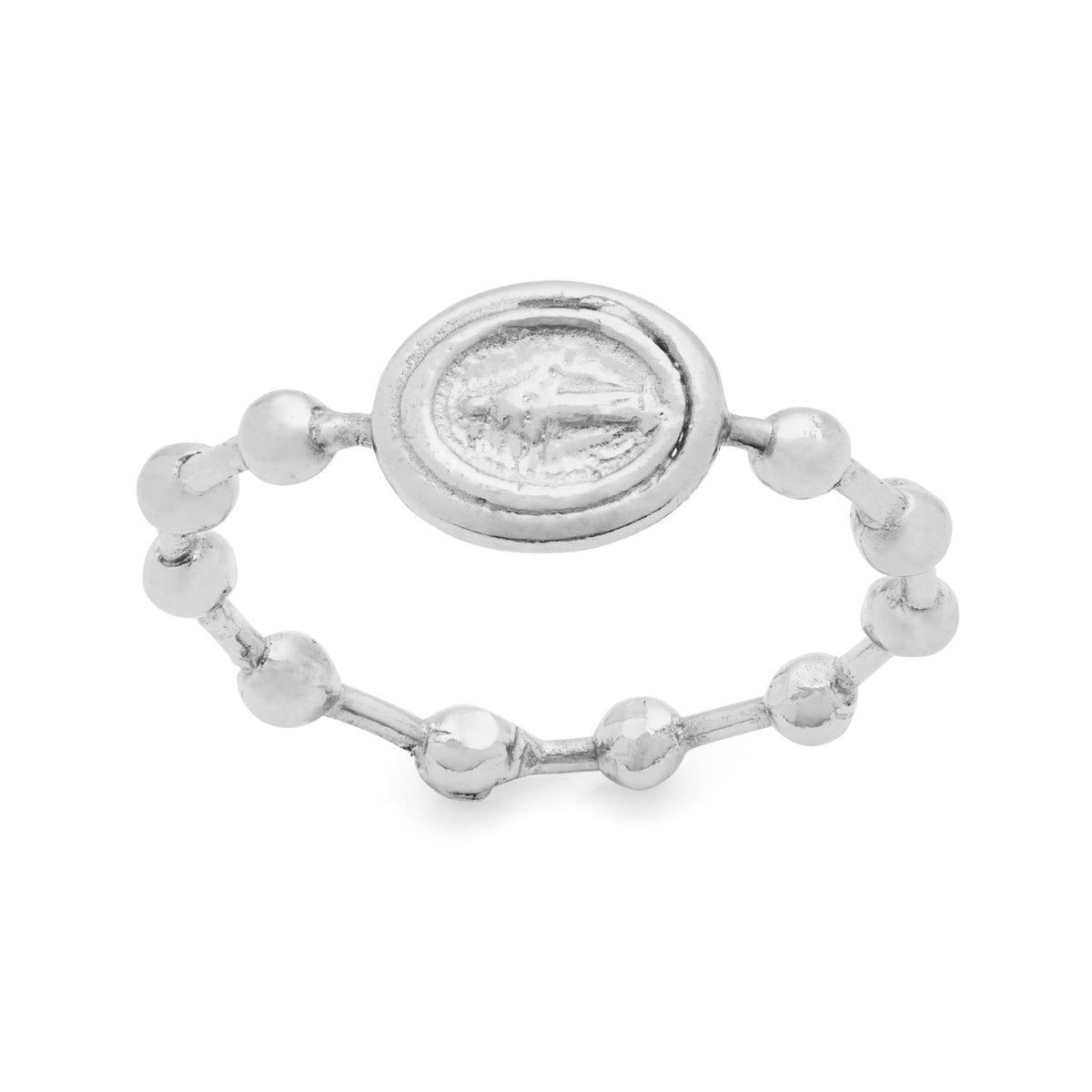 Sterling Silver Rosary Ring With Miraculous Medal and Large Beads