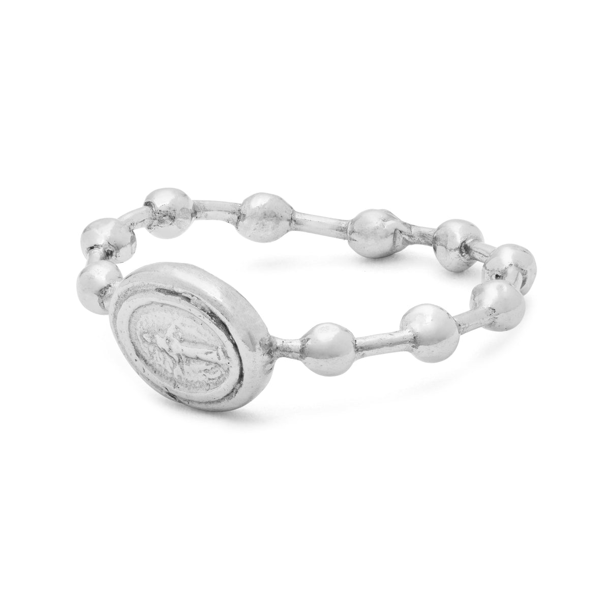 Sterling Silver Rosary Ring With Miraculous Medal and Large Beads