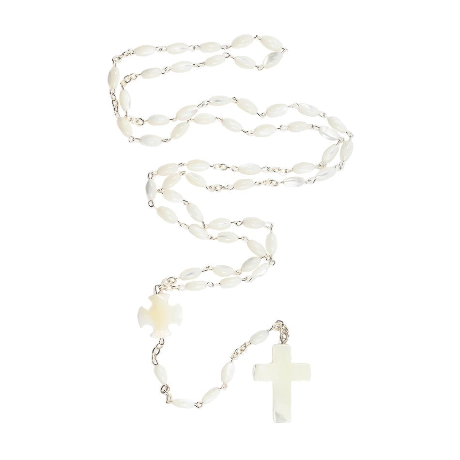 Mother of Pearl Cross Rosary beads Oval Shape