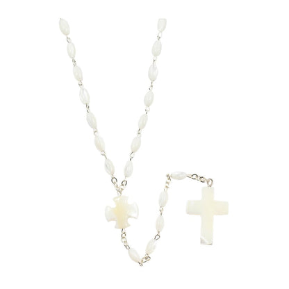 Mother of Pearl Cross Rosary beads Oval Shape