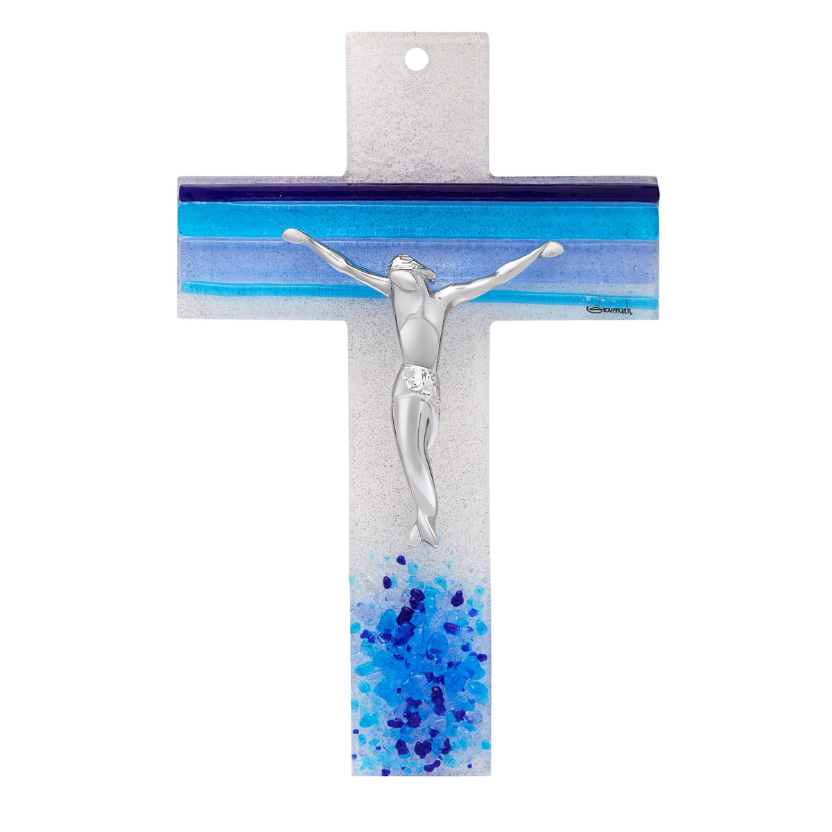 Murano Glass Crucifix with Blue Details Modern Style