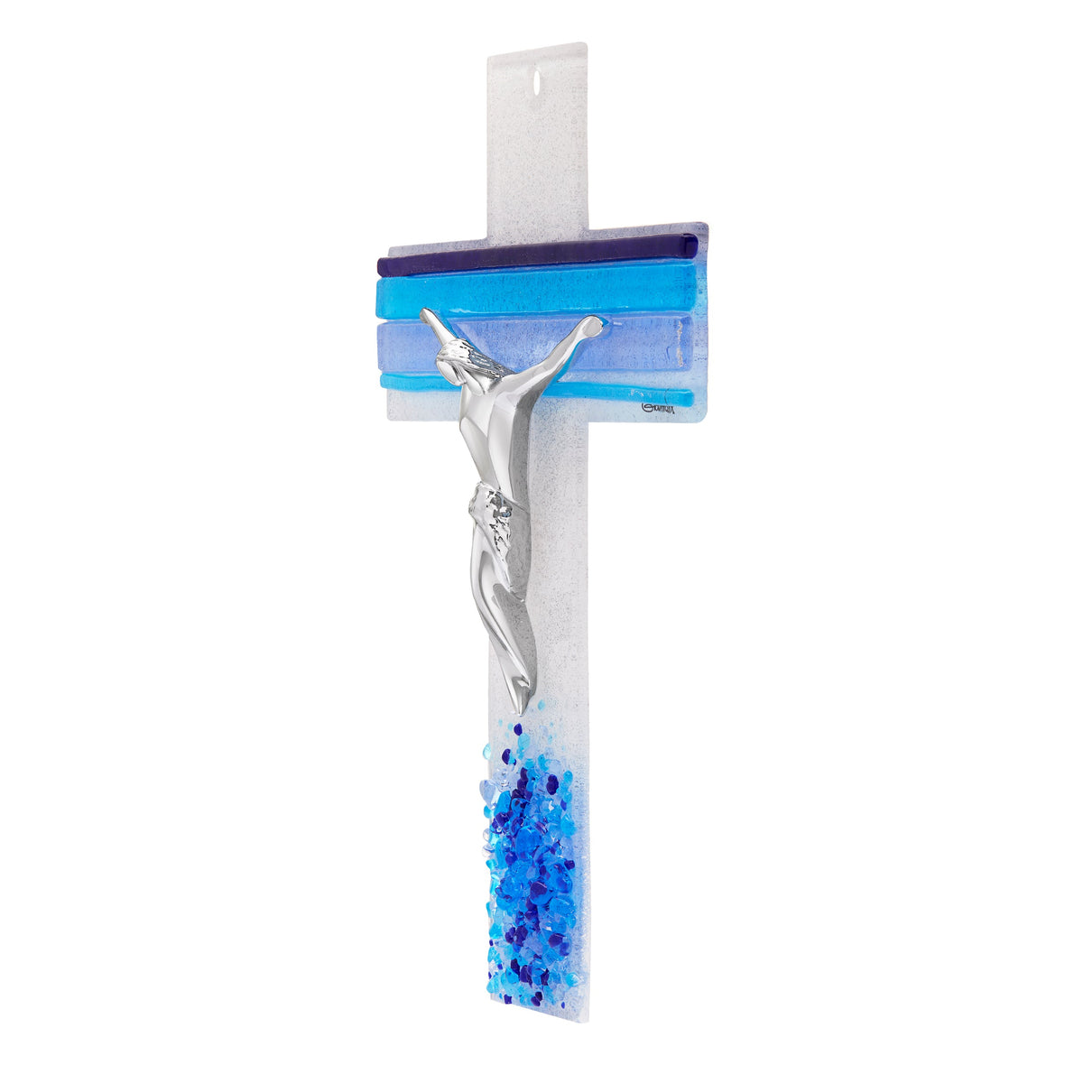 Murano Glass Crucifix with Blue Details Modern Style