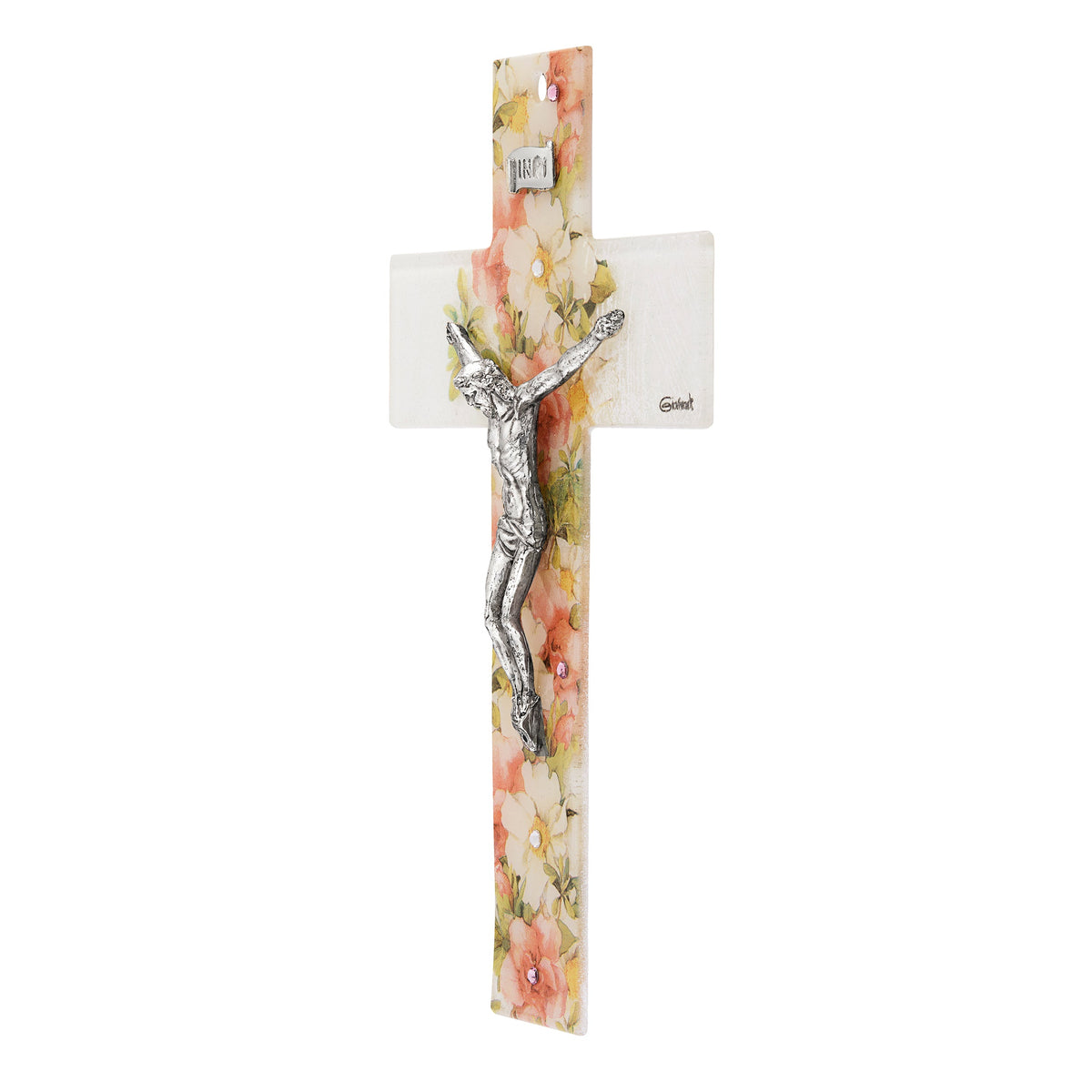 Murano Glass Crucifix with Central Floral Pattern
