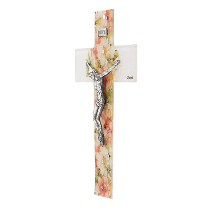 Murano Glass Crucifix with Central Floral Pattern