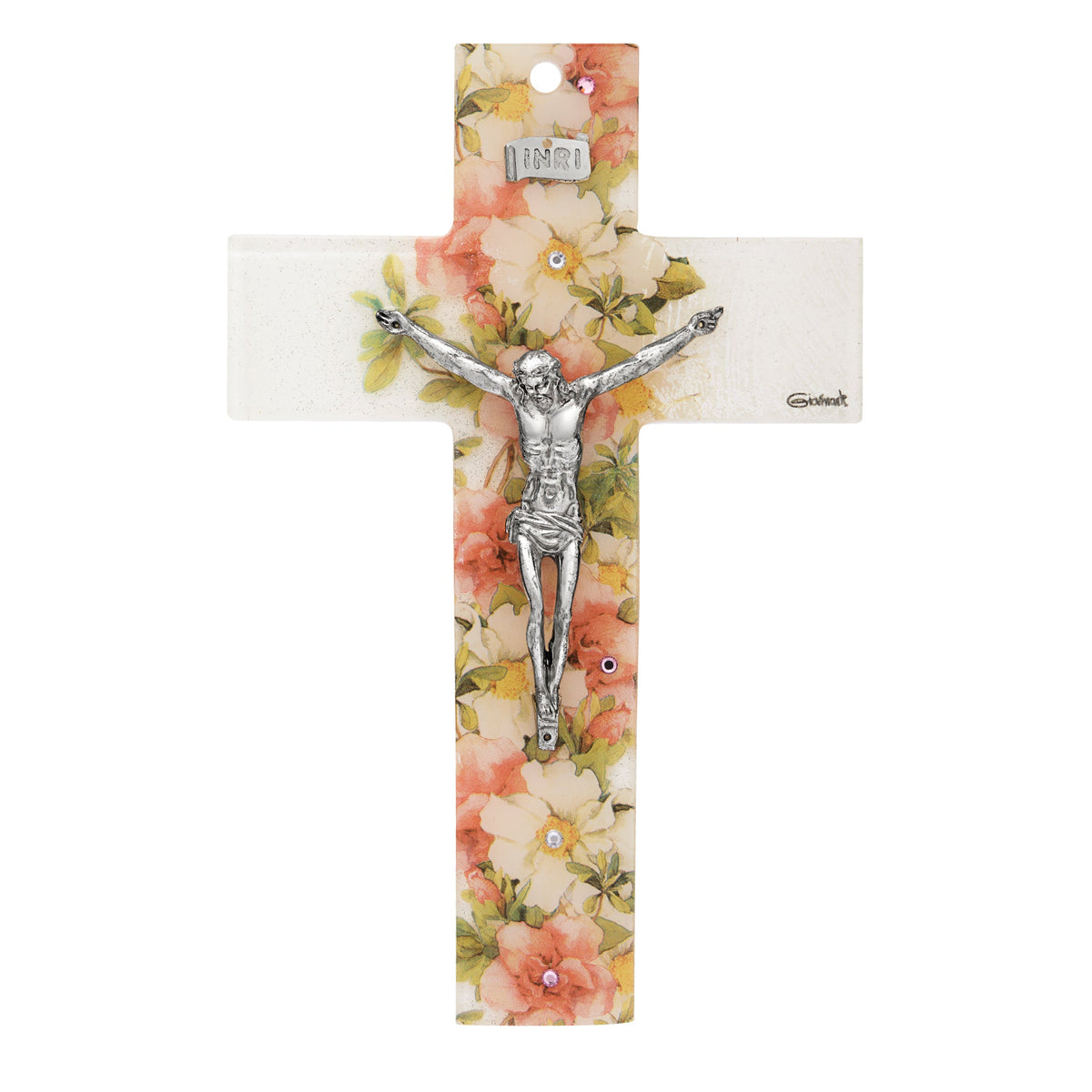 Murano Glass Crucifix with Central Floral Pattern