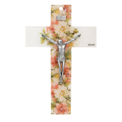 Murano Glass Crucifix with Central Floral Pattern