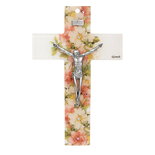 Murano Glass Crucifix with Central Floral Pattern