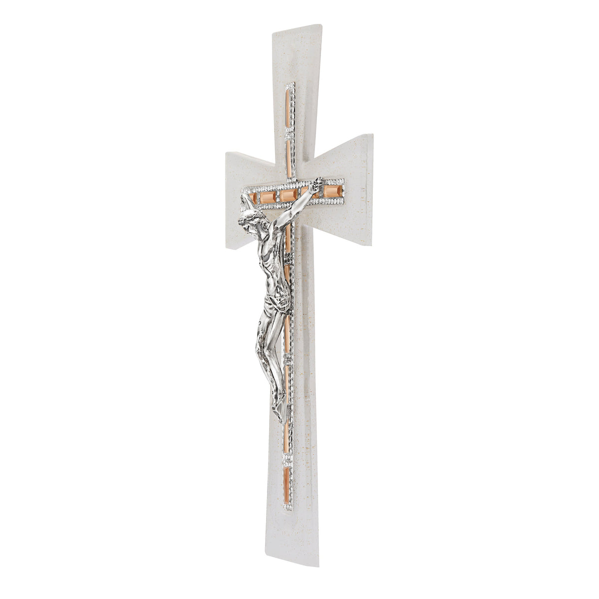 Murano Glass Crucifix with White and Brown Rhinestones