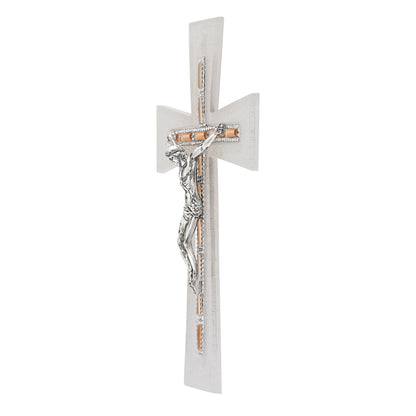 Murano Glass Crucifix with White and Brown Rhinestones