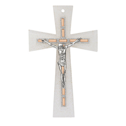 Murano Glass Crucifix with White and Brown Rhinestones